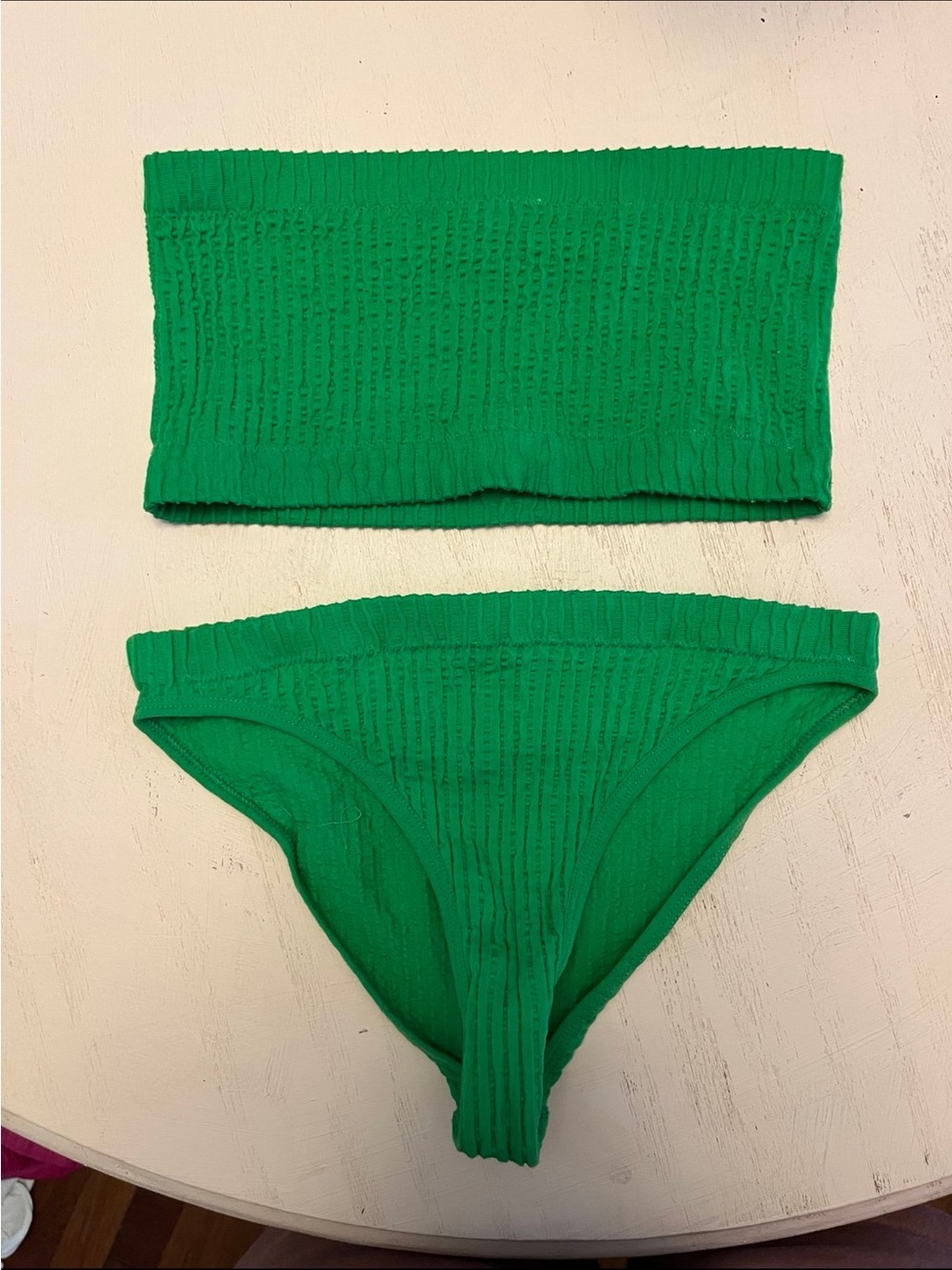 Urban Outfitters Bright Green Ribbed Bandeau Bikini Top